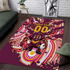 Personalised Brisbane Broncos Rugby Area Rug Aboriginal Art Style Pink And Gold Patterned Graphics