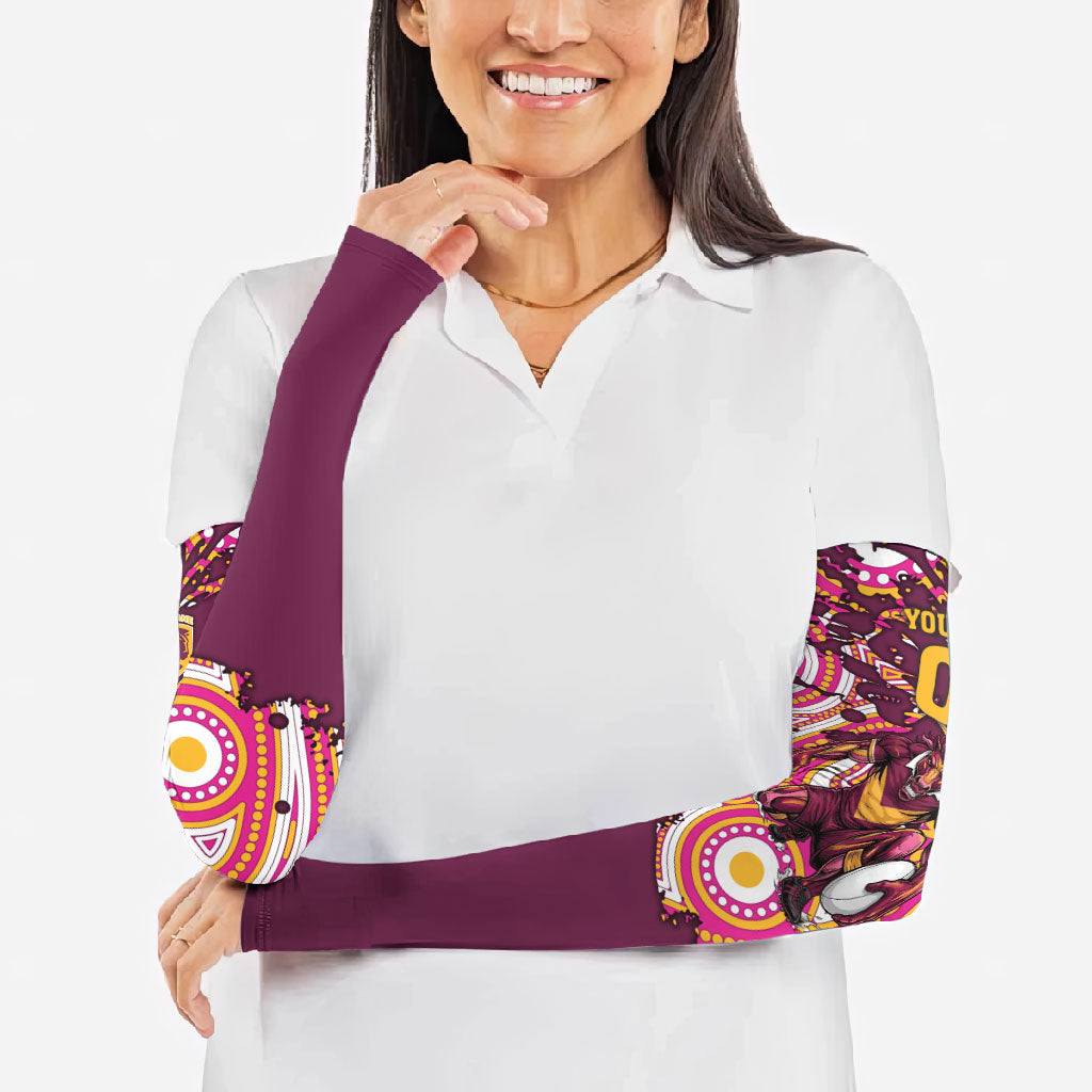 Personalised Brisbane Broncos Rugby Arm Sleeves Aboriginal Art Style Pink And Gold Patterned Graphics