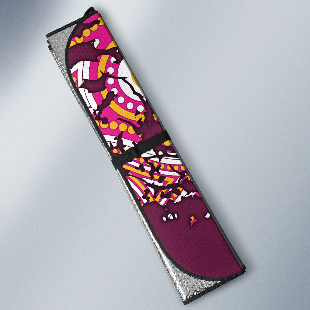 Personalised Brisbane Broncos Rugby Auto Sun Shade Aboriginal Art Style Pink And Gold Patterned Graphics