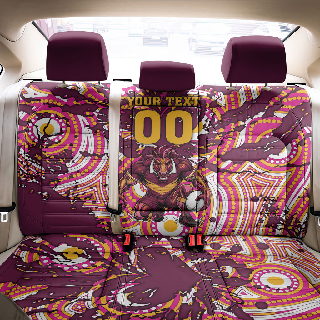 Personalised Brisbane Broncos Rugby Back Car Seat Cover Aboriginal Art Style Pink And Gold Patterned Graphics