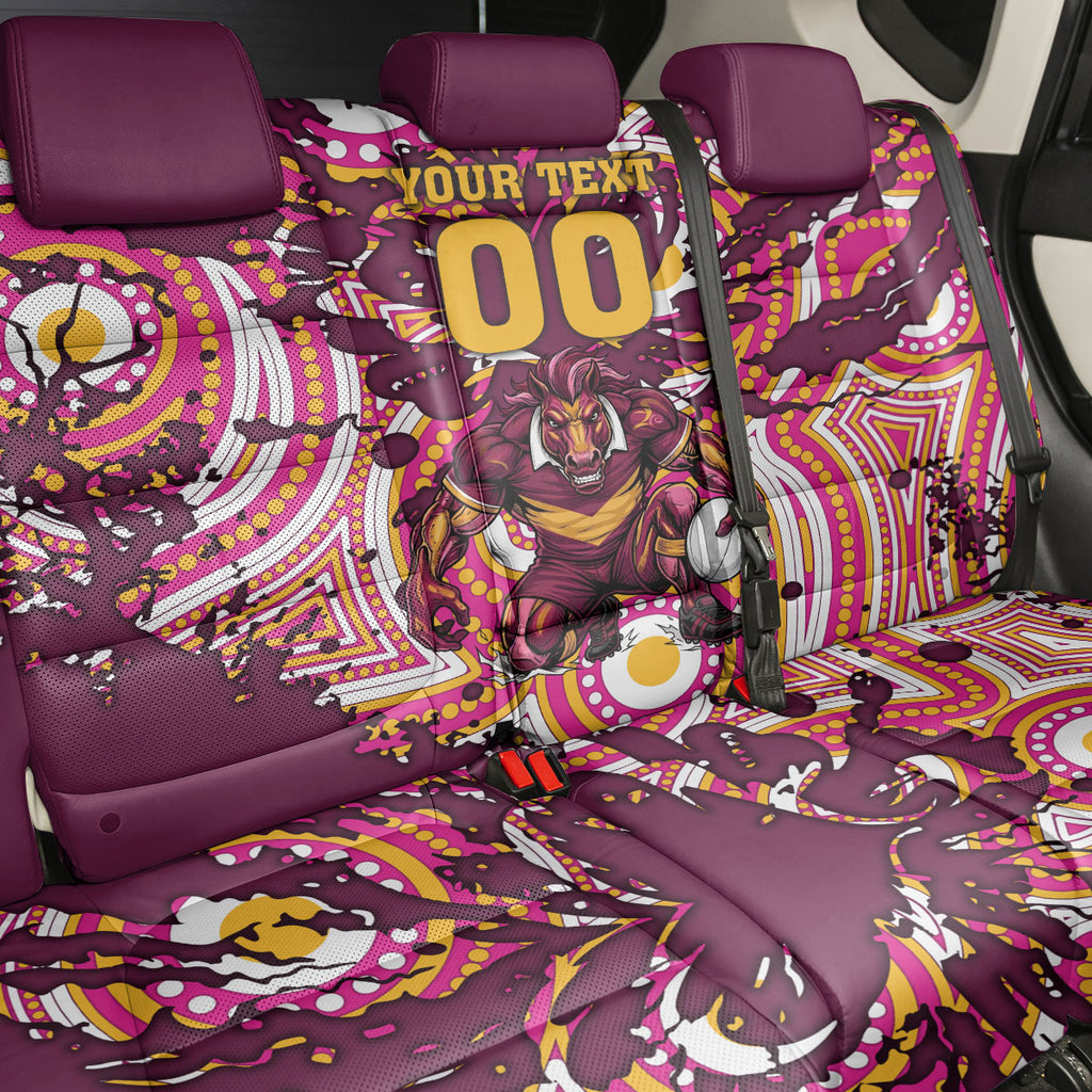 Personalised Brisbane Broncos Rugby Back Car Seat Cover Aboriginal Art Style Pink And Gold Patterned Graphics