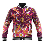 Personalised Brisbane Broncos Rugby Baseball Jacket Aboriginal Art Style Pink And Gold Patterned Graphics
