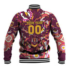 Personalised Brisbane Broncos Rugby Baseball Jacket Aboriginal Art Style Pink And Gold Patterned Graphics