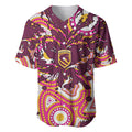 Personalised Brisbane Broncos Rugby Baseball Jersey Aboriginal Art Style Pink And Gold Patterned Graphics