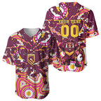 Personalised Brisbane Broncos Rugby Baseball Jersey Aboriginal Art Style Pink And Gold Patterned Graphics