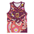 Personalised Brisbane Broncos Rugby Basketball Jersey Aboriginal Art Style Pink And Gold Patterned Graphics
