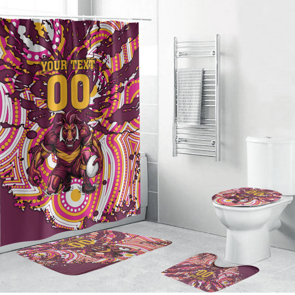 Personalised Brisbane Broncos Rugby Bathroom Set Aboriginal Art Style Pink And Gold Patterned Graphics