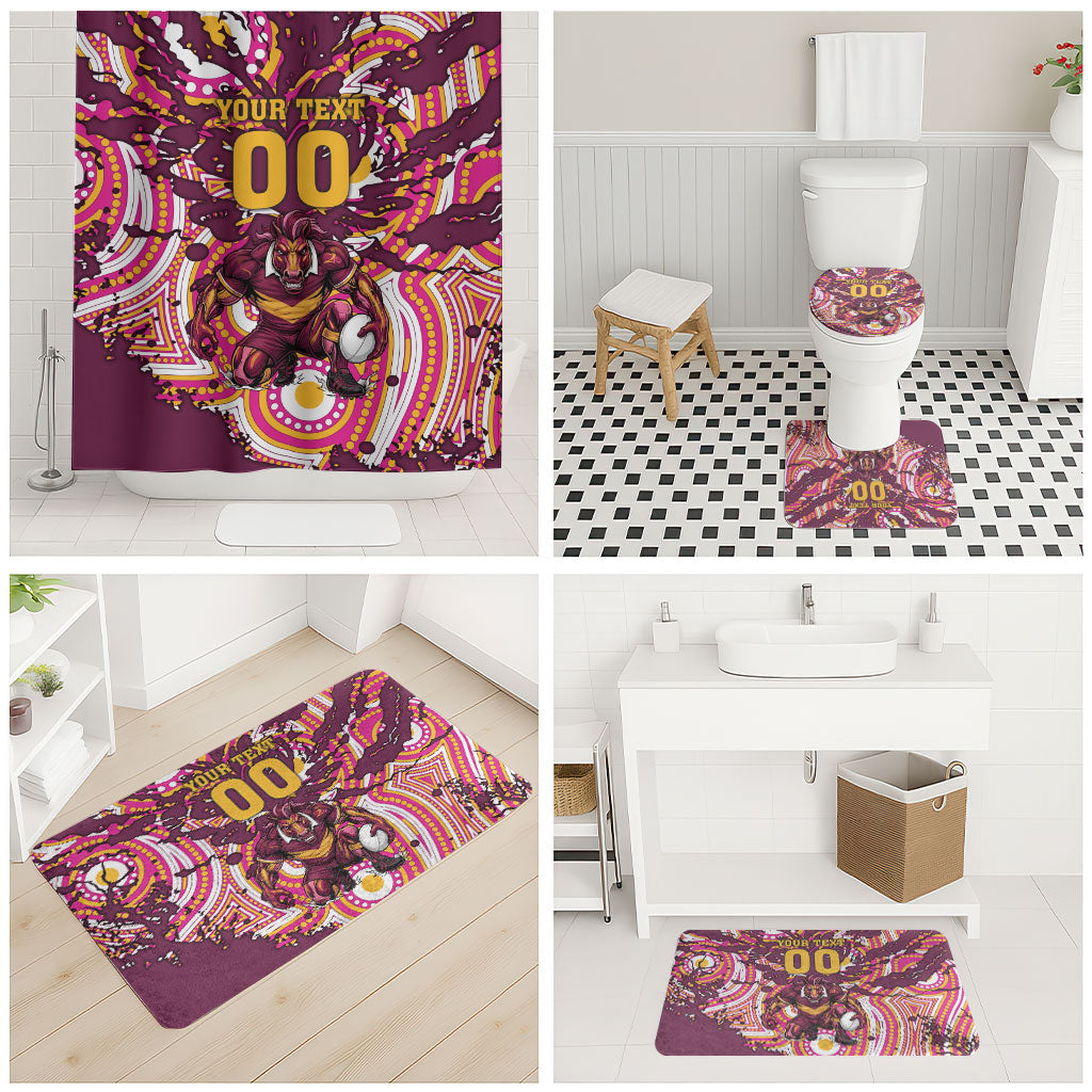 Personalised Brisbane Broncos Rugby Bathroom Set Aboriginal Art Style Pink And Gold Patterned Graphics
