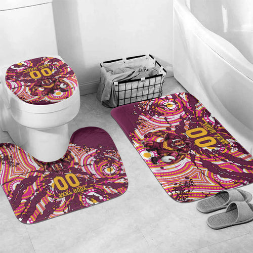 Personalised Brisbane Broncos Rugby Bathroom Set Aboriginal Art Style Pink And Gold Patterned Graphics