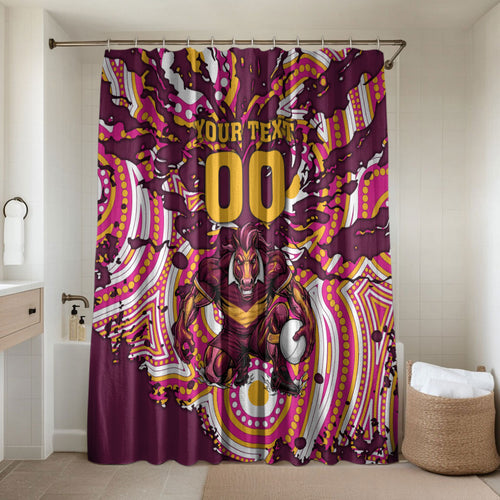 Personalised Brisbane Broncos Rugby Bathroom Set Aboriginal Art Style Pink And Gold Patterned Graphics