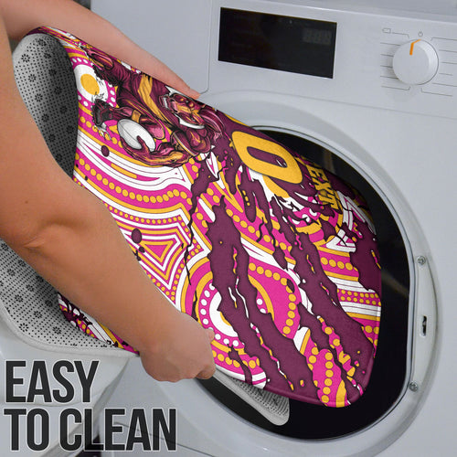 Personalised Brisbane Broncos Rugby Bathroom Set Aboriginal Art Style Pink And Gold Patterned Graphics