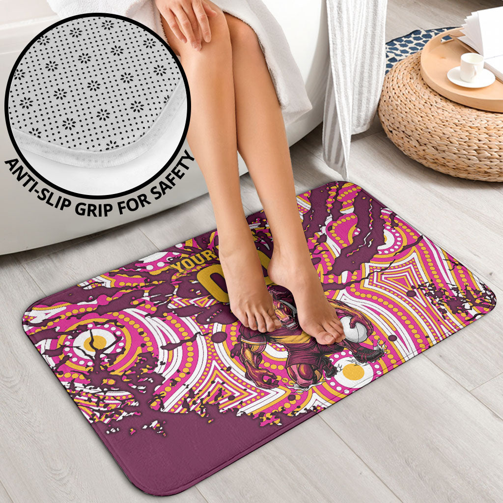 Personalised Brisbane Broncos Rugby Bathroom Set Aboriginal Art Style Pink And Gold Patterned Graphics