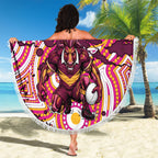 Personalised Brisbane Broncos Rugby Beach Blanket Aboriginal Art Style Pink And Gold Patterned Graphics