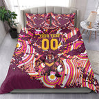 Personalised Brisbane Broncos Rugby Bedding Set Aboriginal Art Style Pink And Gold Patterned Graphics