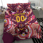 Personalised Brisbane Broncos Rugby Bedding Set Aboriginal Art Style Pink And Gold Patterned Graphics