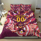 Personalised Brisbane Broncos Rugby Bedding Set Aboriginal Art Style Pink And Gold Patterned Graphics