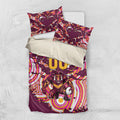 Personalised Brisbane Broncos Rugby Bedding Set Aboriginal Art Style Pink And Gold Patterned Graphics