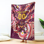 Personalised Brisbane Broncos Rugby Blanket Aboriginal Art Style Pink And Gold Patterned Graphics