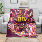 Personalised Brisbane Broncos Rugby Blanket Aboriginal Art Style Pink And Gold Patterned Graphics