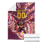 Personalised Brisbane Broncos Rugby Blanket Aboriginal Art Style Pink And Gold Patterned Graphics