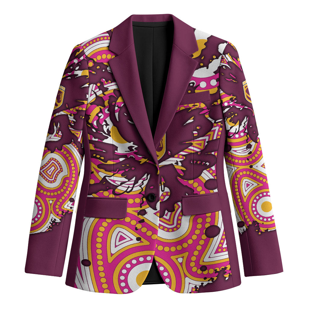 Personalised Brisbane Broncos Rugby Blazer Aboriginal Art Style Pink And Gold Patterned Graphics