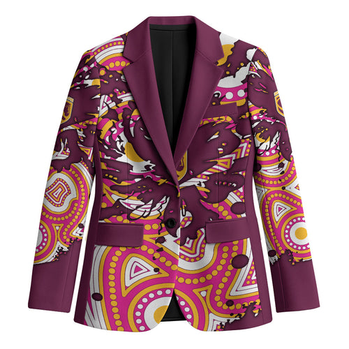 Personalised Brisbane Broncos Rugby Blazer Aboriginal Art Style Pink And Gold Patterned Graphics