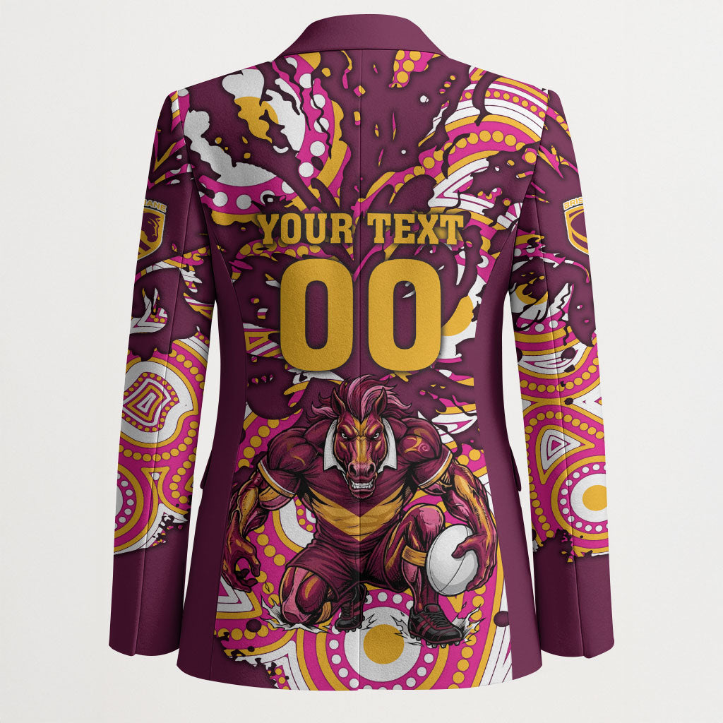 Personalised Brisbane Broncos Rugby Blazer Aboriginal Art Style Pink And Gold Patterned Graphics