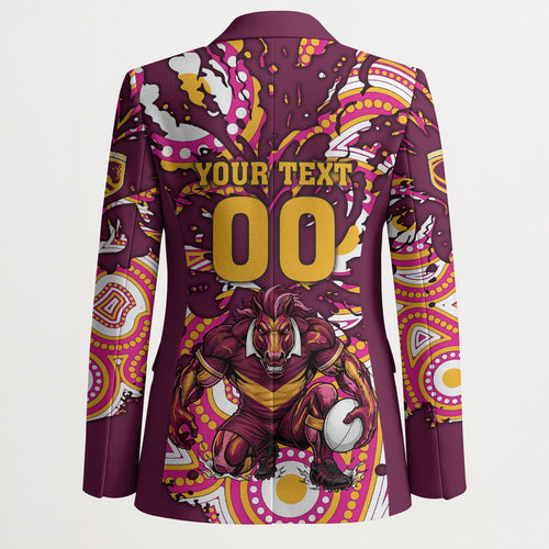 Personalised Brisbane Broncos Rugby Blazer Aboriginal Art Style Pink And Gold Patterned Graphics