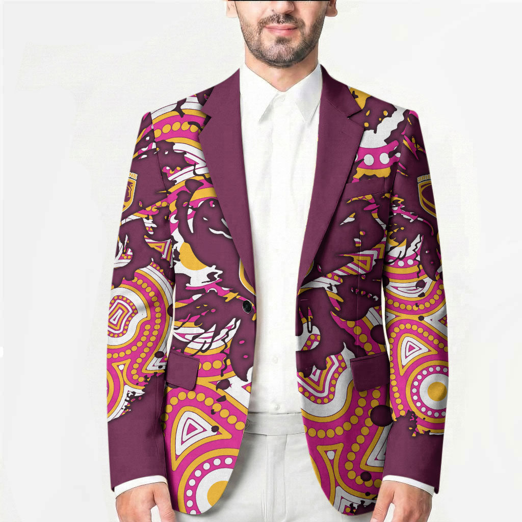 Personalised Brisbane Broncos Rugby Blazer Aboriginal Art Style Pink And Gold Patterned Graphics