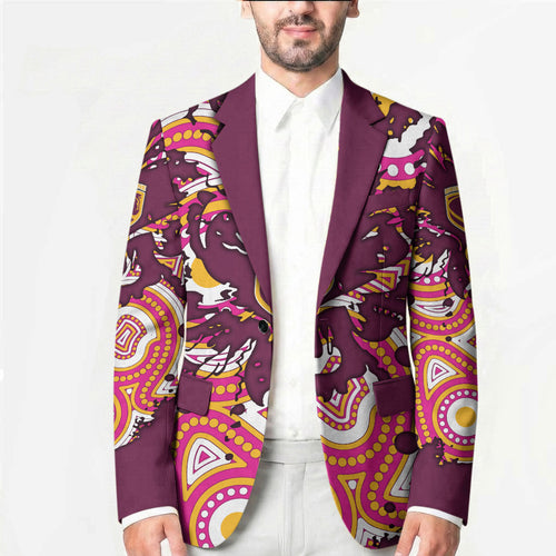 Personalised Brisbane Broncos Rugby Blazer Aboriginal Art Style Pink And Gold Patterned Graphics