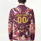 Personalised Brisbane Broncos Rugby Blazer Aboriginal Art Style Pink And Gold Patterned Graphics