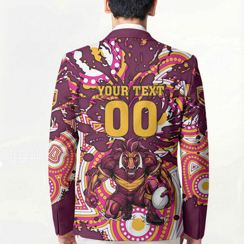 Personalised Brisbane Broncos Rugby Blazer Aboriginal Art Style Pink And Gold Patterned Graphics