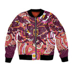 Personalised Brisbane Broncos Rugby Bomber Jacket Aboriginal Art Style Pink And Gold Patterned Graphics