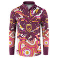 Personalised Brisbane Broncos Rugby Button Sweatshirt Aboriginal Art Style Pink And Gold Patterned Graphics