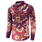 Personalised Brisbane Broncos Rugby Button Sweatshirt Aboriginal Art Style Pink And Gold Patterned Graphics