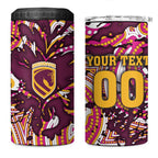 Personalised Brisbane Broncos Rugby 4 in 1 Can Cooler Tumbler Aboriginal Art Style Pink And Gold Patterned Graphics