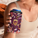 Personalised Brisbane Broncos Rugby 4 in 1 Can Cooler Tumbler Aboriginal Art Style Pink And Gold Patterned Graphics