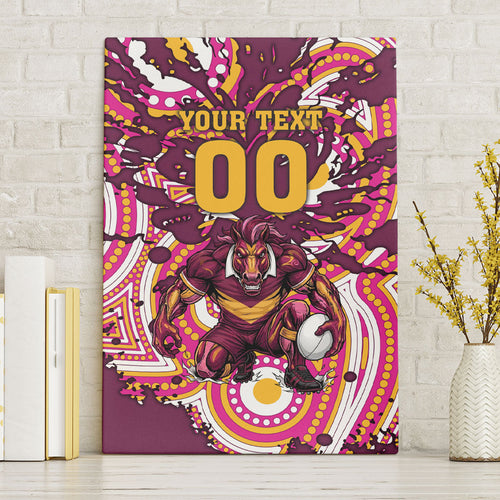 Personalised Brisbane Broncos Rugby Canvas Wall Art Aboriginal Art Style Pink And Gold Patterned Graphics