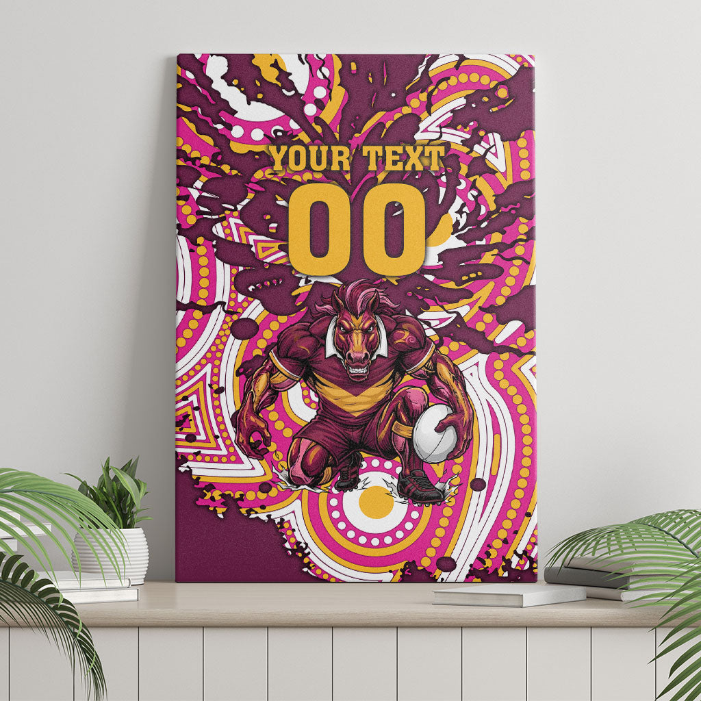 Personalised Brisbane Broncos Rugby Canvas Wall Art Aboriginal Art Style Pink And Gold Patterned Graphics