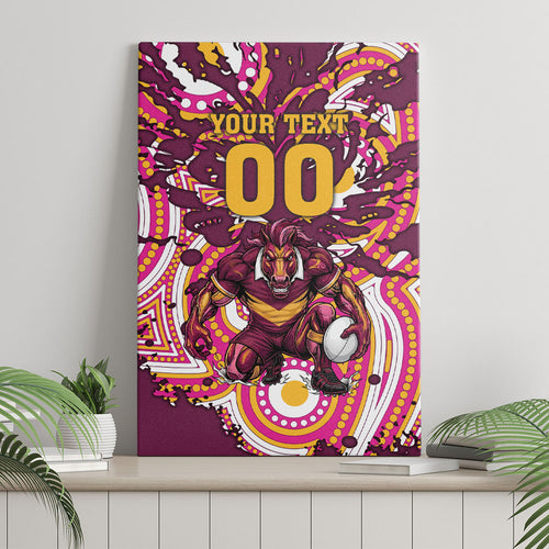 Personalised Brisbane Broncos Rugby Canvas Wall Art Aboriginal Art Style Pink And Gold Patterned Graphics