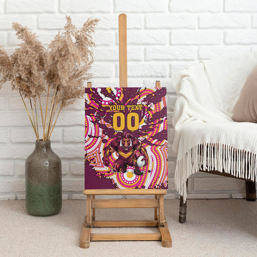 Personalised Brisbane Broncos Rugby Canvas Wall Art Aboriginal Art Style Pink And Gold Patterned Graphics