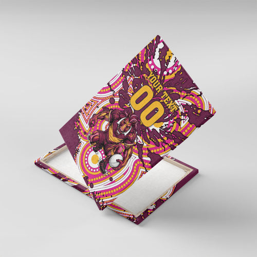 Personalised Brisbane Broncos Rugby Canvas Wall Art Aboriginal Art Style Pink And Gold Patterned Graphics