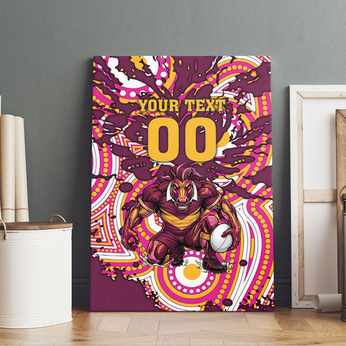 Personalised Brisbane Broncos Rugby Canvas Wall Art Aboriginal Art Style Pink And Gold Patterned Graphics