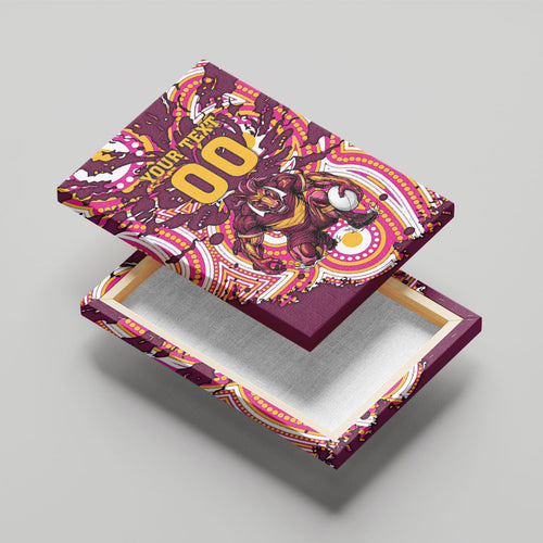 Personalised Brisbane Broncos Rugby Canvas Wall Art Aboriginal Art Style Pink And Gold Patterned Graphics