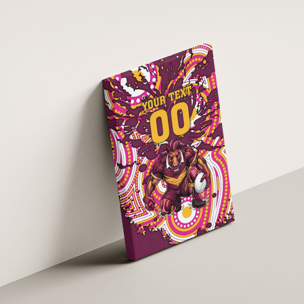 Personalised Brisbane Broncos Rugby Canvas Wall Art Aboriginal Art Style Pink And Gold Patterned Graphics