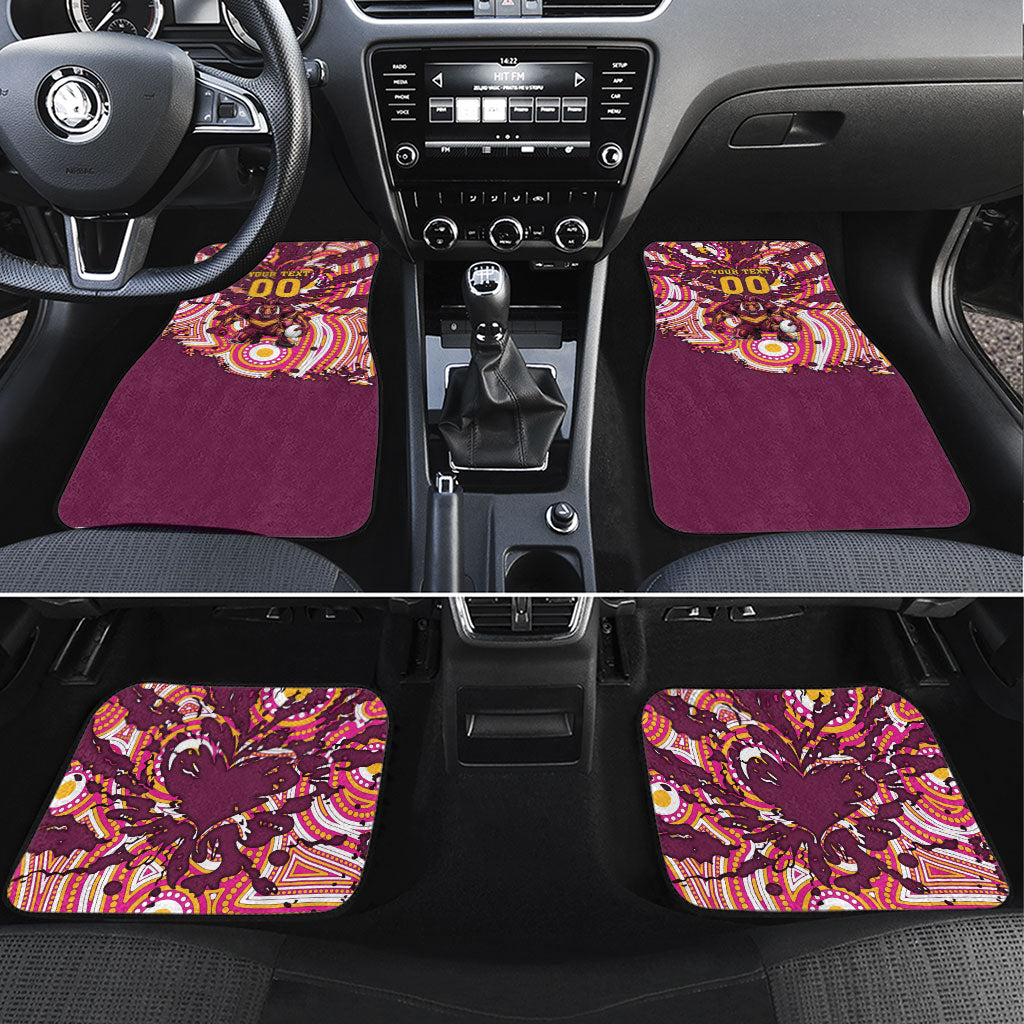 Personalised Brisbane Broncos Rugby Car Mats Aboriginal Art Style Pink And Gold Patterned Graphics