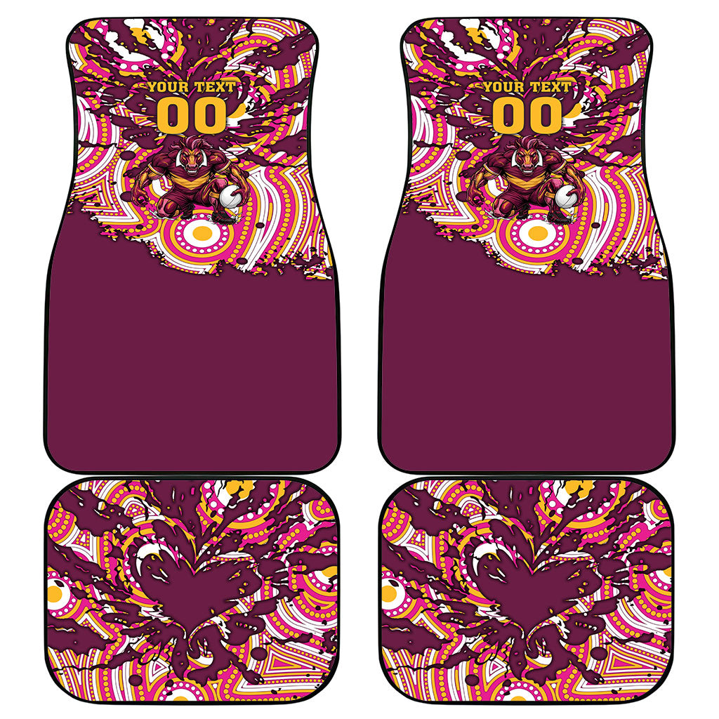 Personalised Brisbane Broncos Rugby Car Mats Aboriginal Art Style Pink And Gold Patterned Graphics