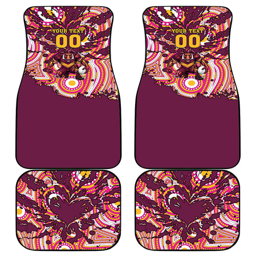 Personalised Brisbane Broncos Rugby Car Mats Aboriginal Art Style Pink And Gold Patterned Graphics