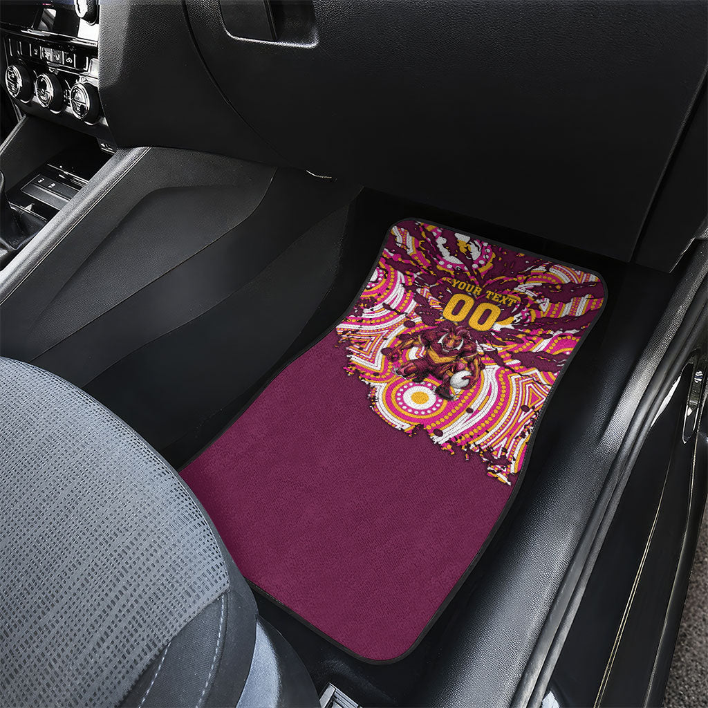 Personalised Brisbane Broncos Rugby Car Mats Aboriginal Art Style Pink And Gold Patterned Graphics