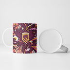Personalised Brisbane Broncos Rugby Ceramic Mug Aboriginal Art Style Pink And Gold Patterned Graphics